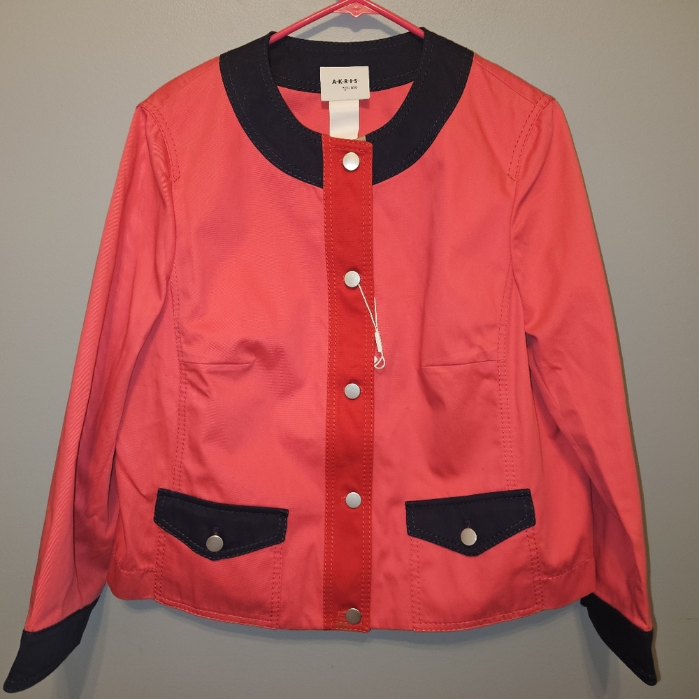 Akris Punto Boxy Cotton Gabardine Jacket Pink Size 14 New - Picture 8 of 8